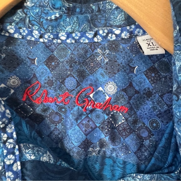Robert Graham Men’s short sleeve classic button down blue paisley print shirt XL - Picture 3 of 8